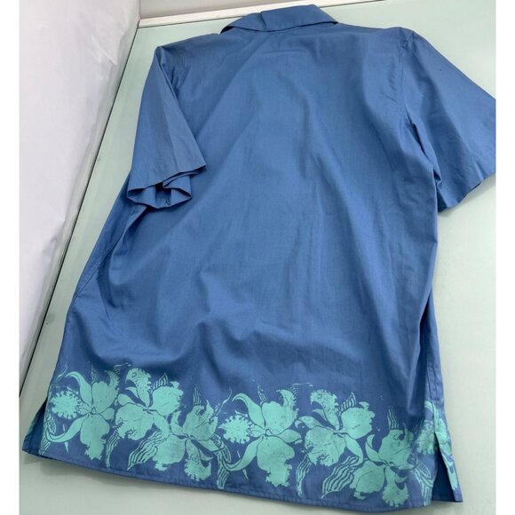 Valentino Jeans Hawaiian Shirt Mens Size 48 Medium M Blue Hibiscus 100% Cotton - Picture 3 of 9